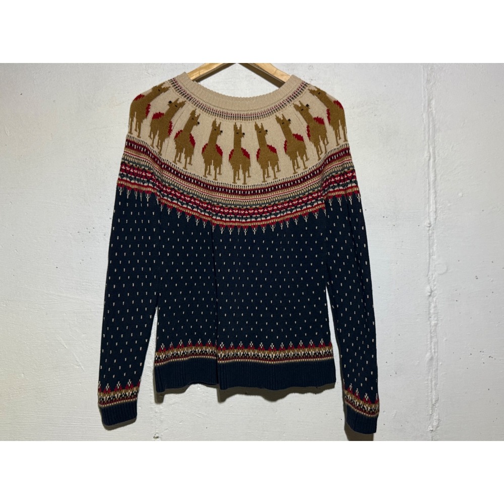 Christopher & Banks Womens Llama Fair Isle Sweater Size M Navy Cotton Blend Knit
